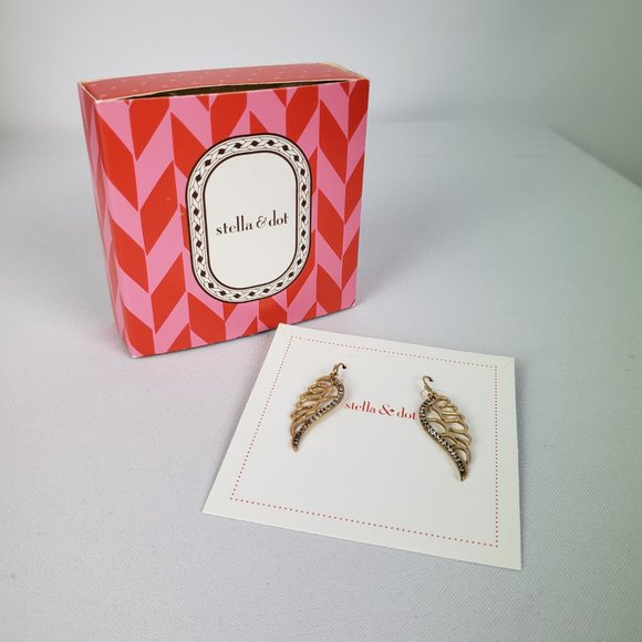 Stella & Dot Gold Rhinestone Angel Wing Earrings - Picture 3 of 3